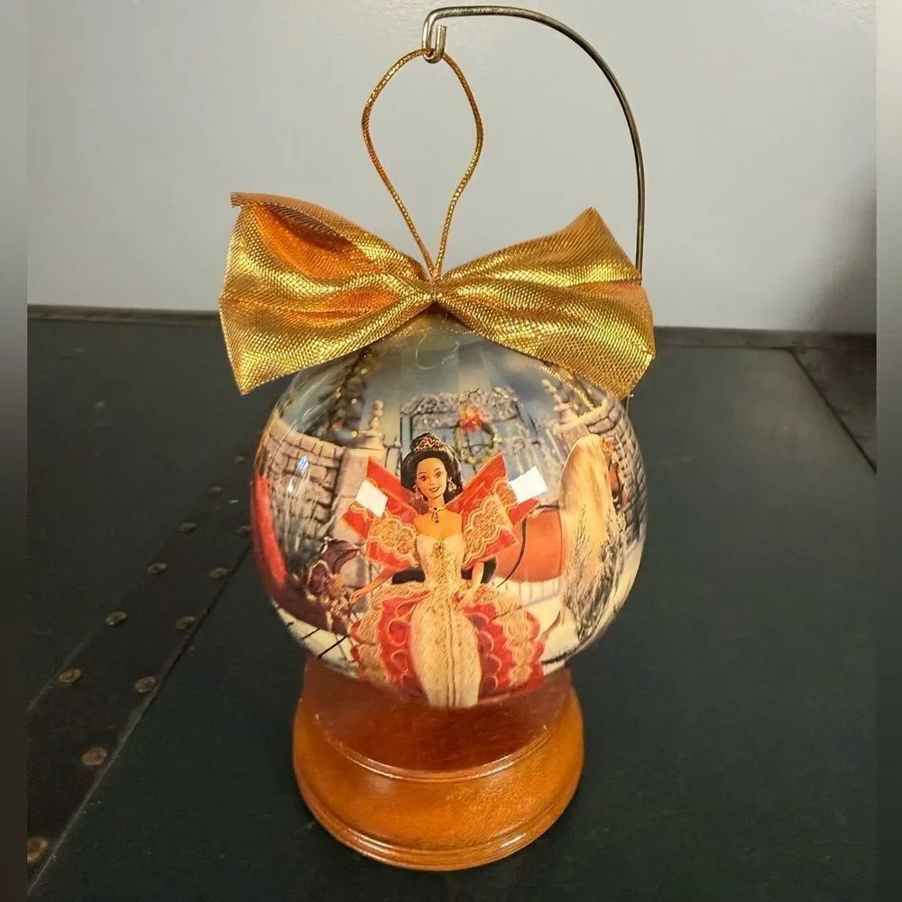 1997 Holiday Barbie 4" Decoupage Ornament w/ Wooden Ornament Stand ORIGINAL BOX!